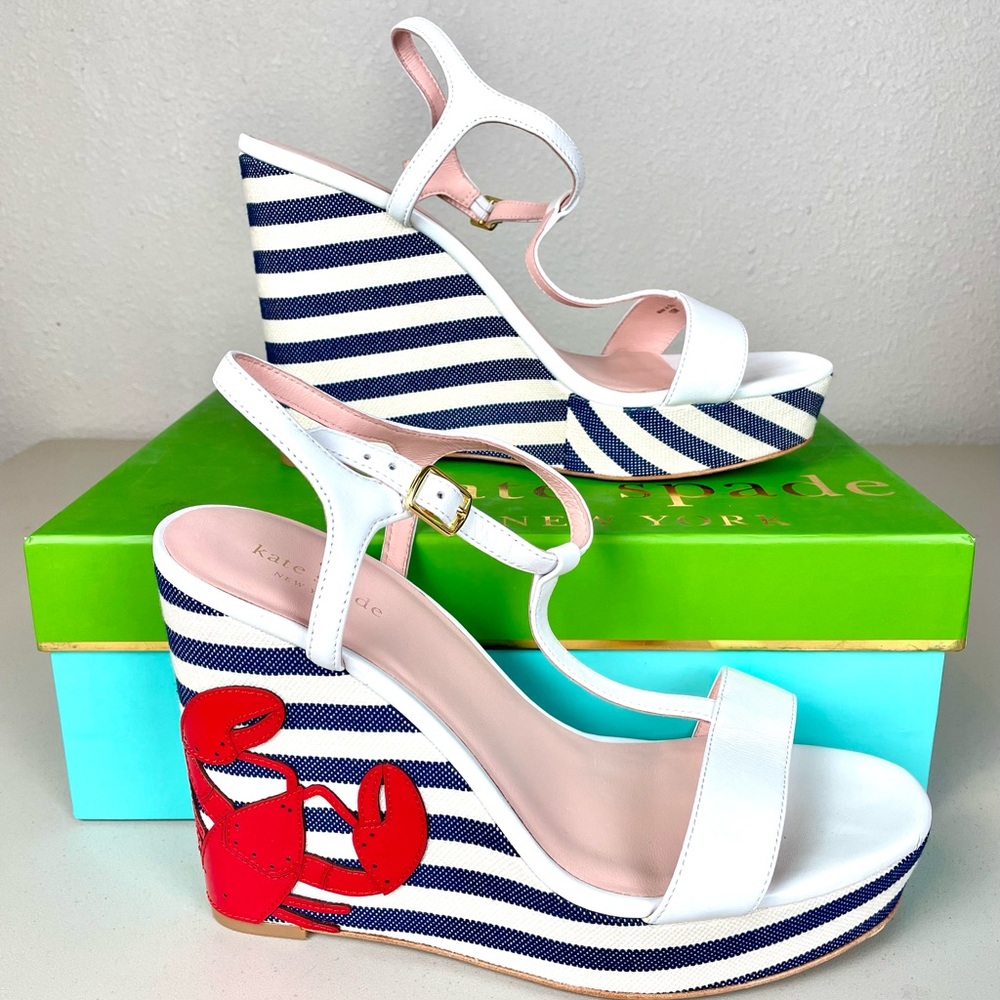Kate Spade Lobster and Stripes "Deacon" Wedge Heels - Size 10 With box